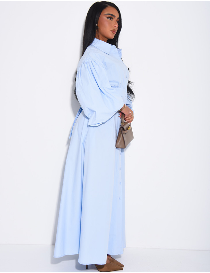 Robe longue bouffante en coton à nouer à la taille