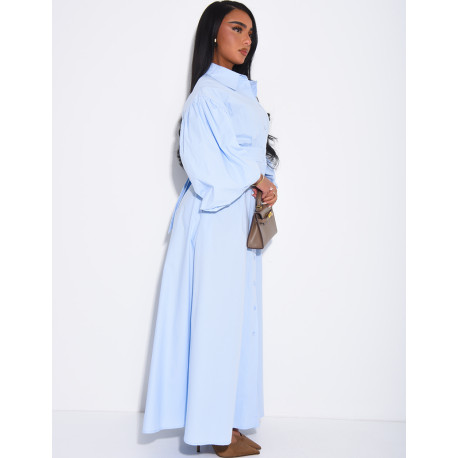 Robe longue bouffante en coton à nouer à la taille