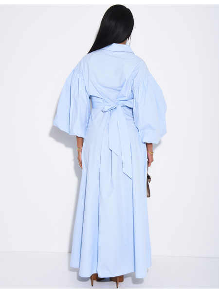 Robe longue bouffante en coton à nouer à la taille