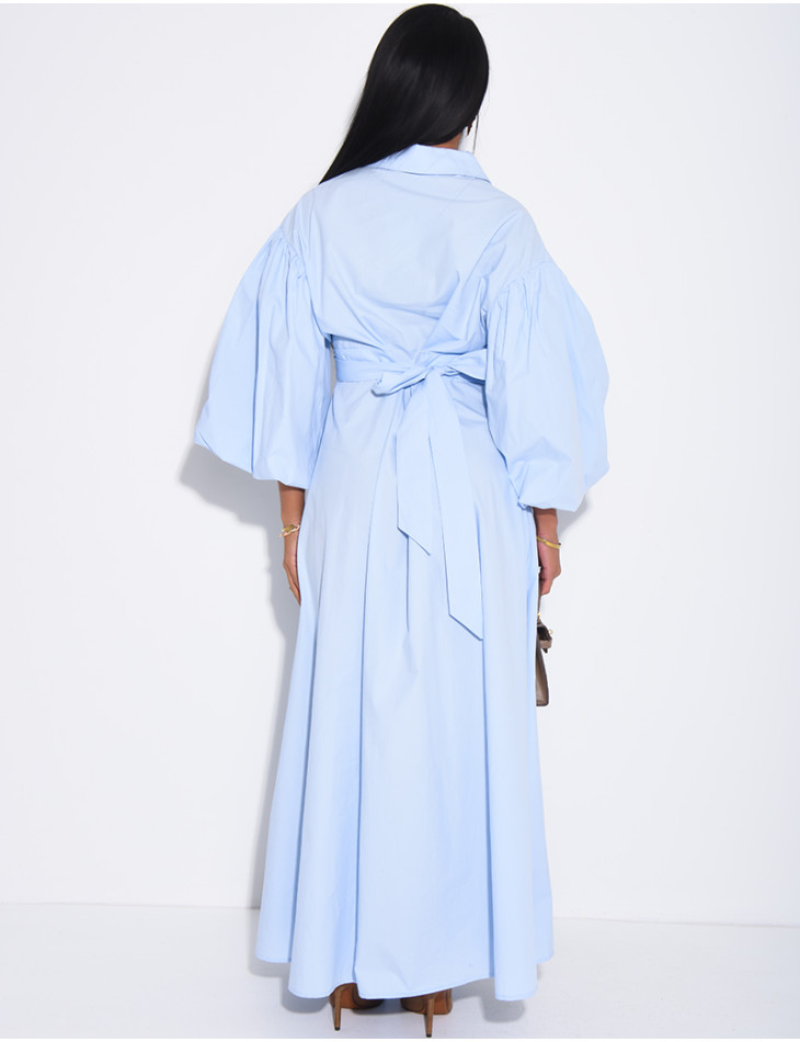 Robe longue bouffante en coton à nouer à la taille