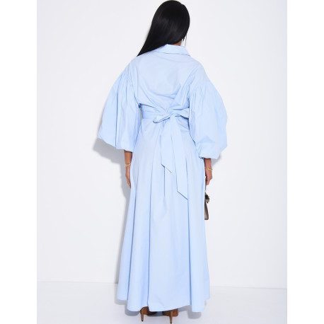Robe longue bouffante en coton à nouer à la taille