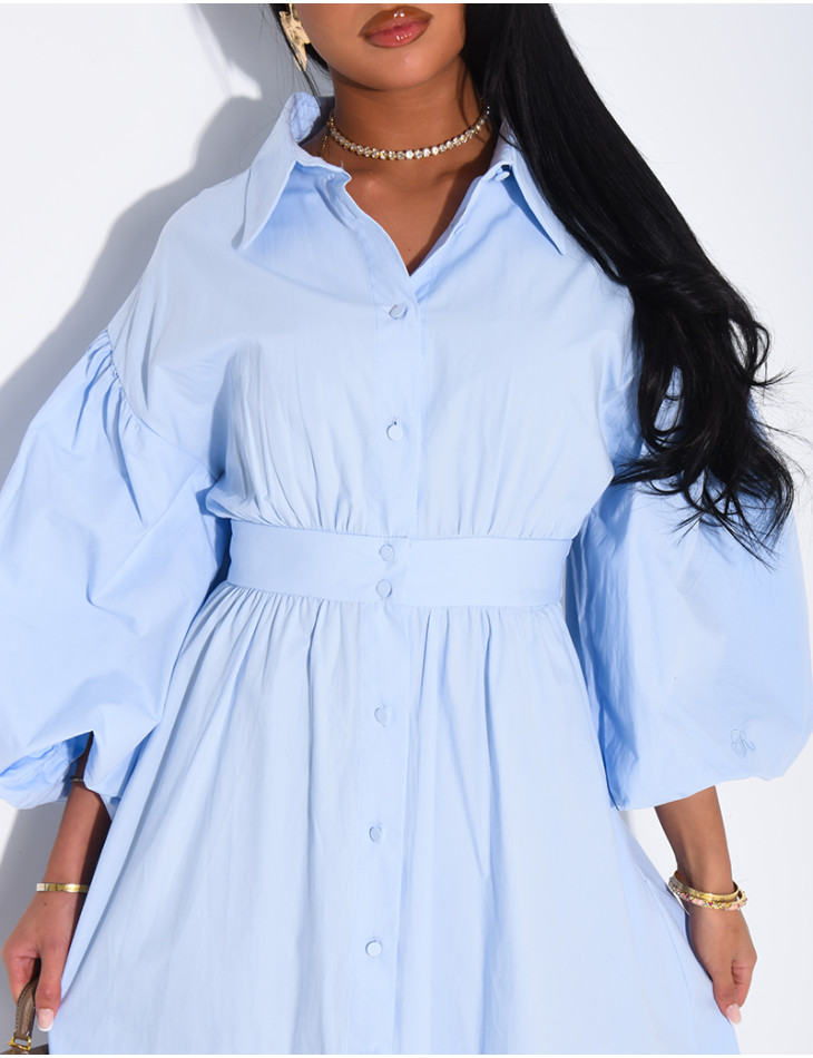 Robe longue bouffante en coton à nouer à la taille
