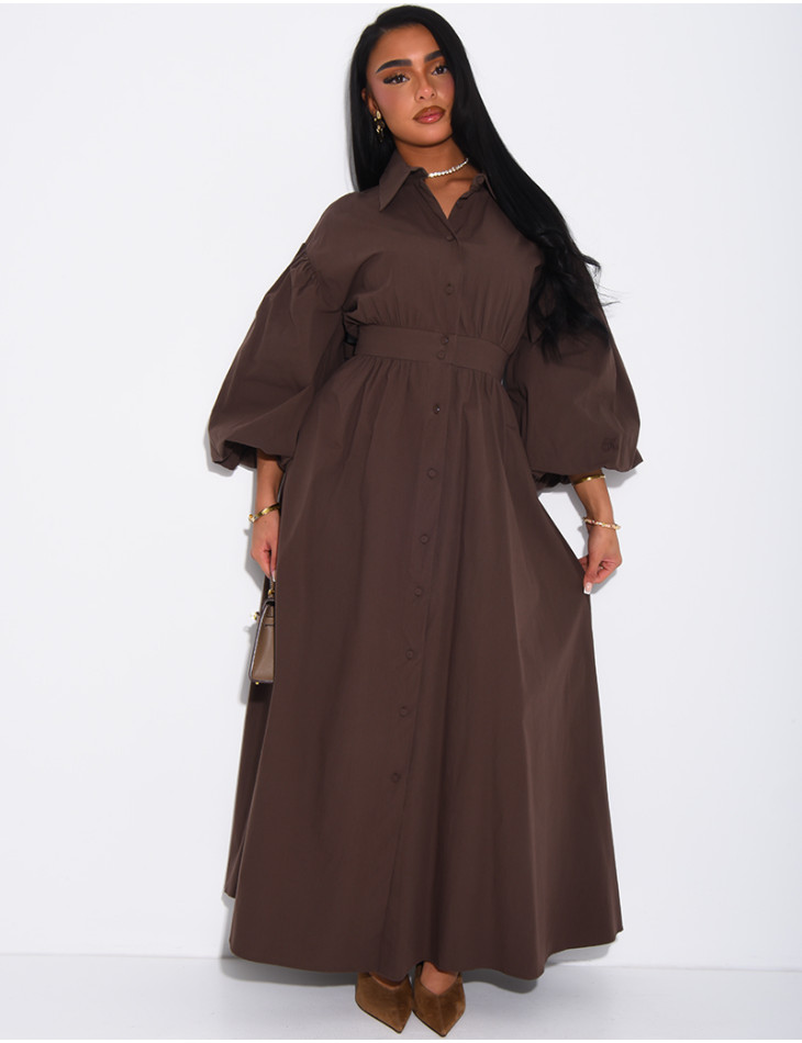 Robe longue bouffante en coton à nouer à la taille