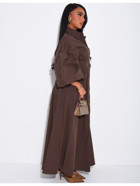 Robe longue bouffante en coton à nouer à la taille