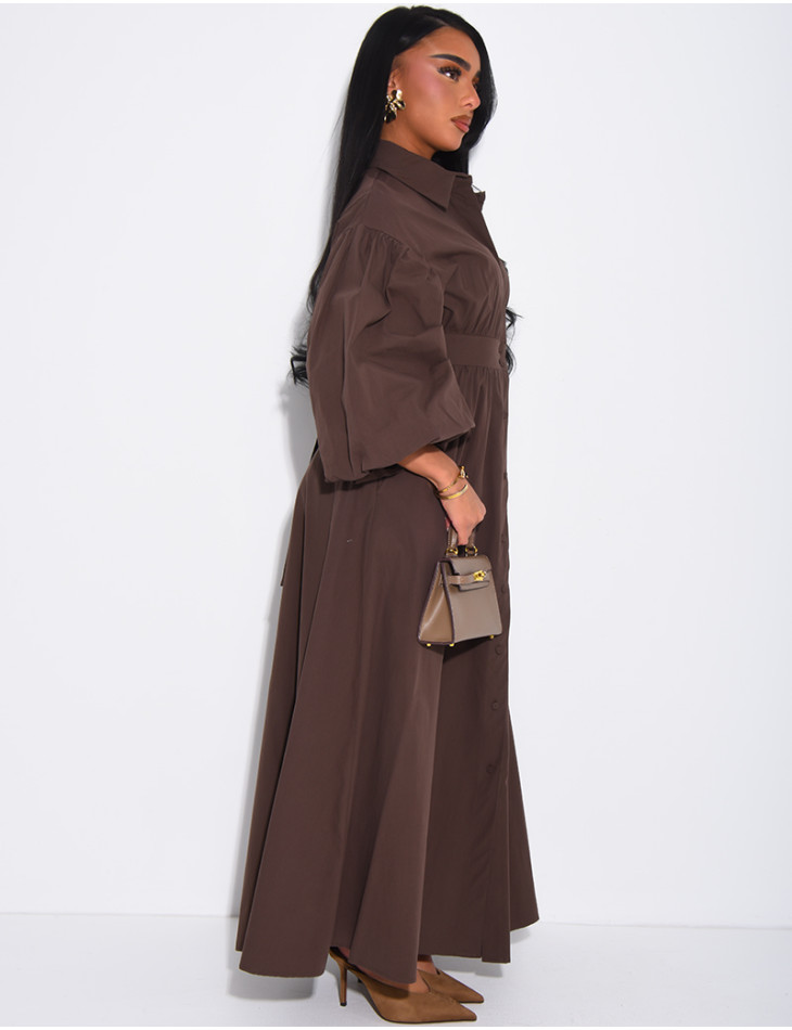 Robe longue bouffante en coton à nouer à la taille