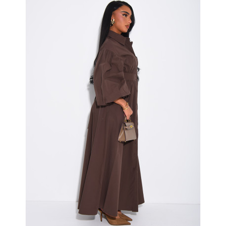 Robe longue bouffante en coton à nouer à la taille