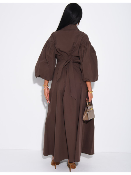 Robe longue bouffante en coton à nouer à la taille