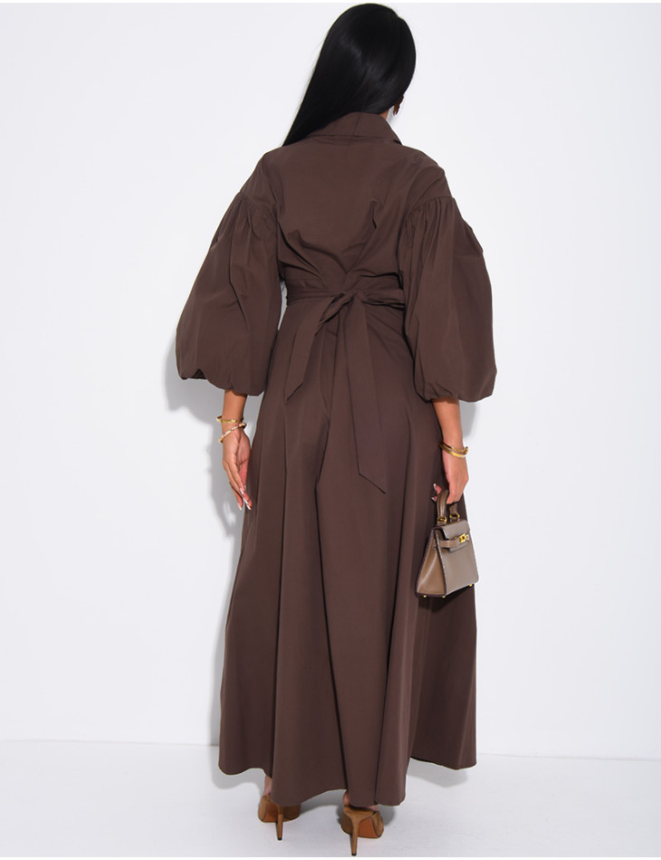 Robe longue bouffante en coton à nouer à la taille