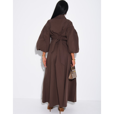 Robe longue bouffante en coton à nouer à la taille