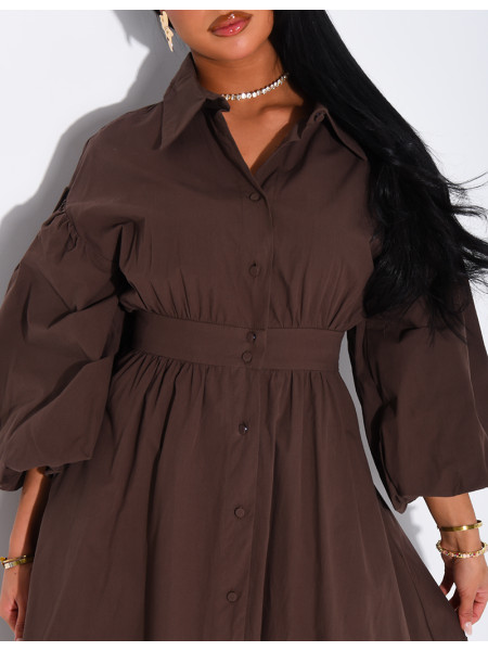 Robe longue bouffante en coton à nouer à la taille