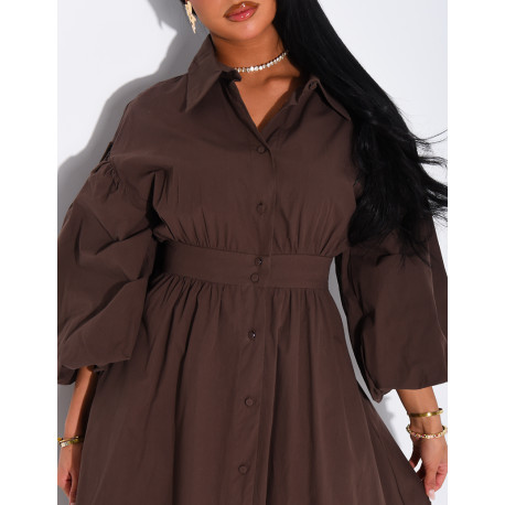 Robe longue bouffante en coton à nouer à la taille