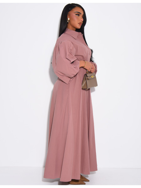 Robe longue bouffante en coton à nouer à la taille