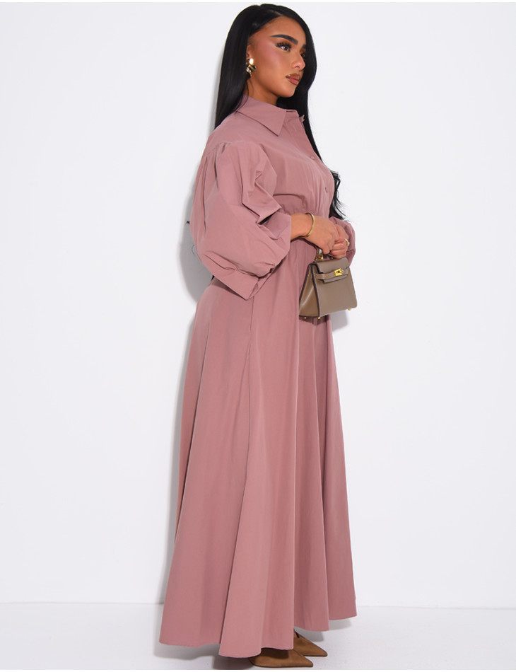 Robe longue bouffante en coton à nouer à la taille