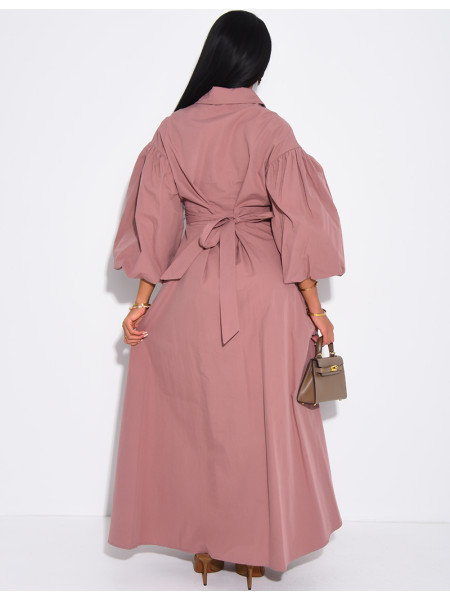 Robe longue bouffante en coton à nouer à la taille