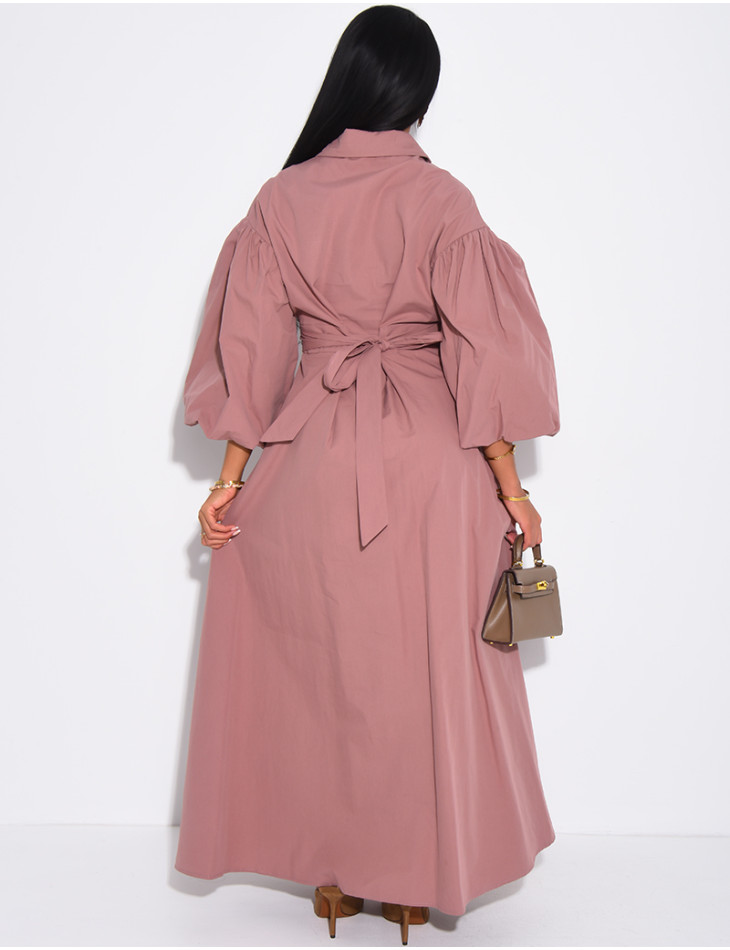 Robe longue bouffante en coton à nouer à la taille