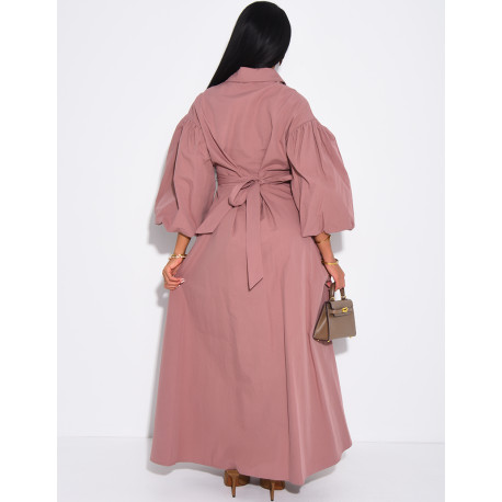 Robe longue bouffante en coton à nouer à la taille