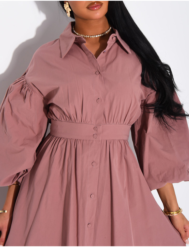 Robe longue bouffante en coton à nouer à la taille