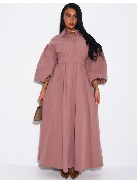 Robe longue bouffante en coton à nouer à la taille