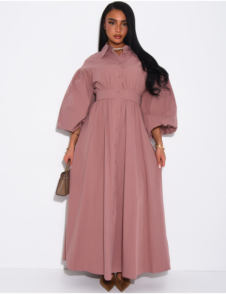 Robe longue bouffante en coton à nouer à la taille