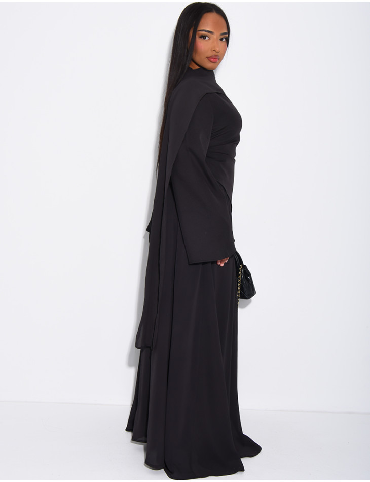 Ensemble jupe longue en mousseline et top asymétrique cintré + châle
