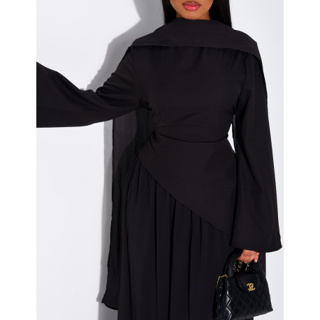 Ensemble jupe longue en mousseline et top asymétrique cintré + châle