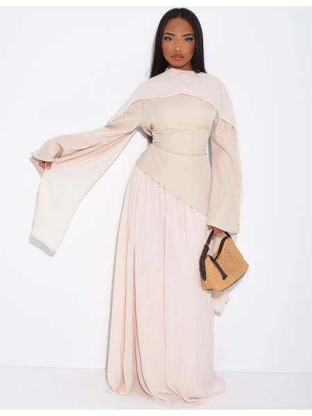 Ensemble jupe longue en mousseline et top asymétrique cintré + châle