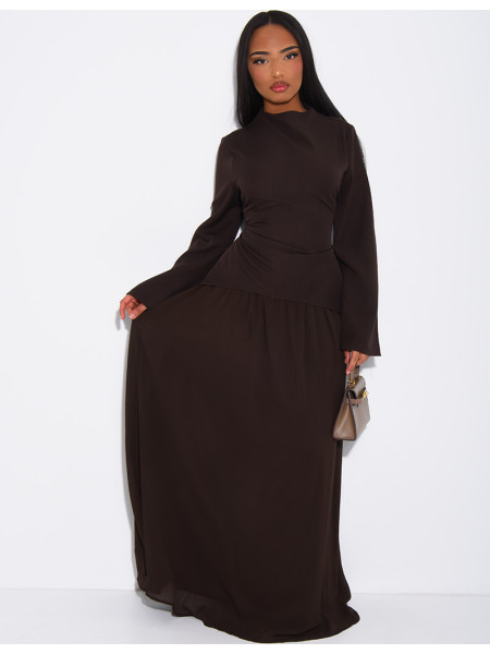 2-teiliges Set aus taillierter Bluse und plissiertem Rock aus Voile