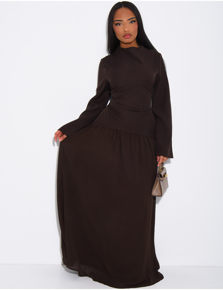 2-teiliges Set aus taillierter Bluse und plissiertem Rock aus Voile