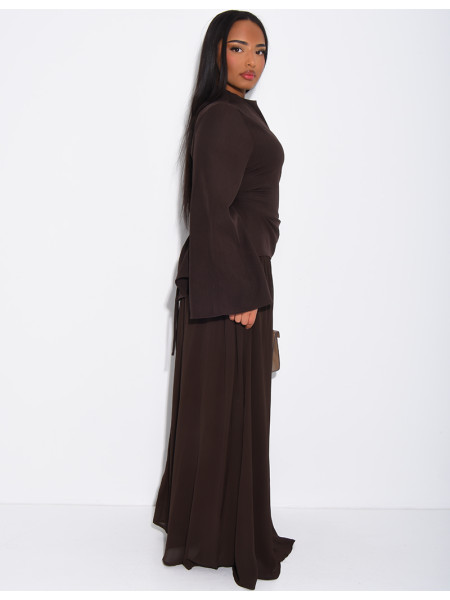 2-teiliges Set aus taillierter Bluse und plissiertem Rock aus Voile