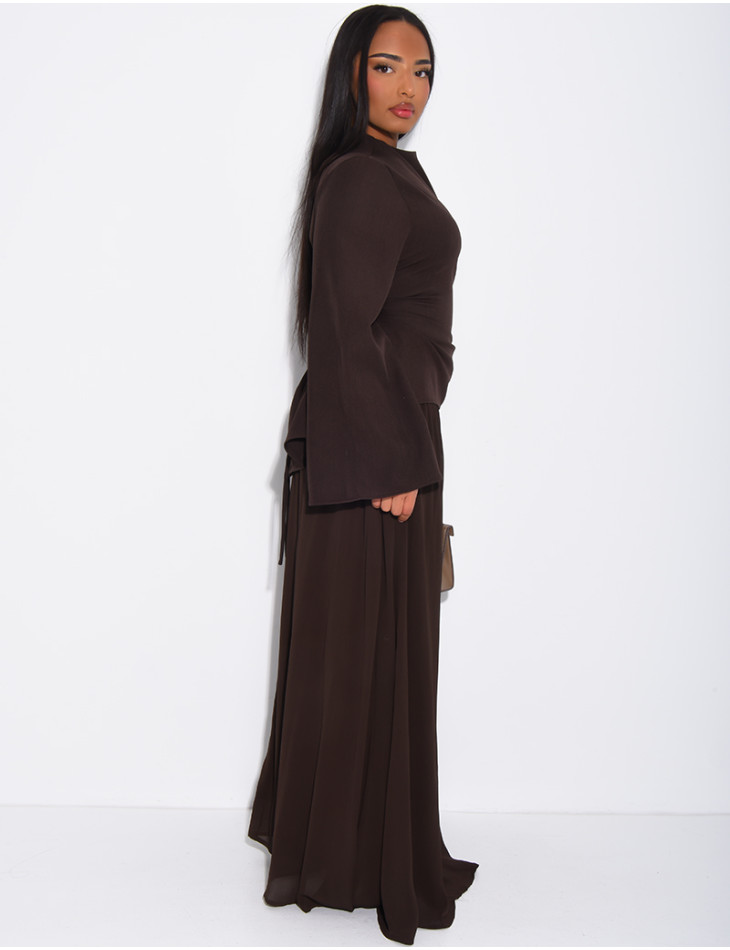 2-teiliges Set aus taillierter Bluse und plissiertem Rock aus Voile