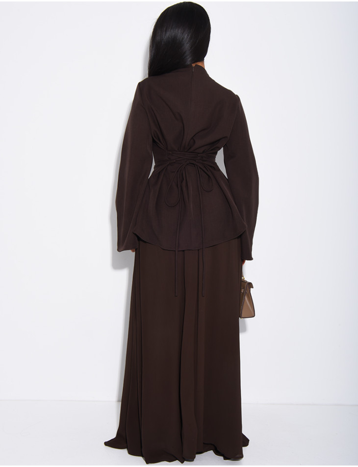 2-teiliges Set aus taillierter Bluse und plissiertem Rock aus Voile