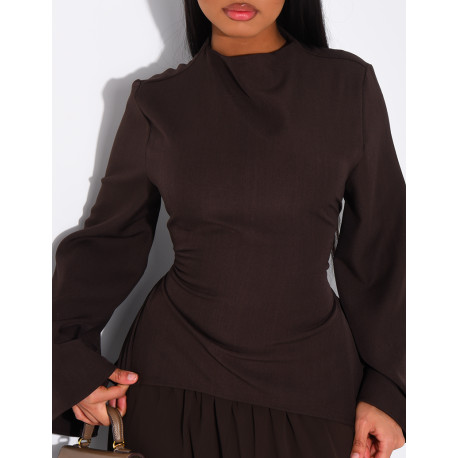 2-teiliges Set aus taillierter Bluse und plissiertem Rock aus Voile