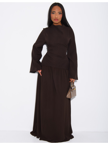 2-teiliges Set aus taillierter Bluse und plissiertem Rock aus Voile