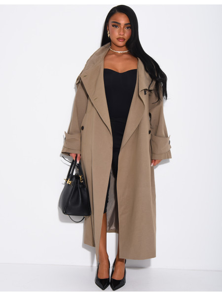 Trench long et oversize texturé à ceinture à la taille