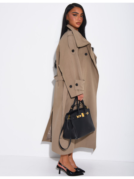 Trench long et oversize texturé à ceinture à la taille
