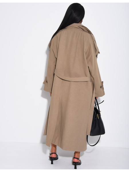Trench long et oversize texturé à ceinture à la taille