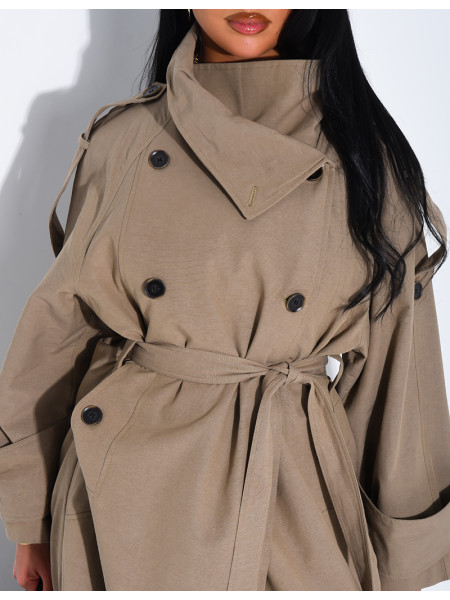 Trench long et oversize texturé à ceinture à la taille