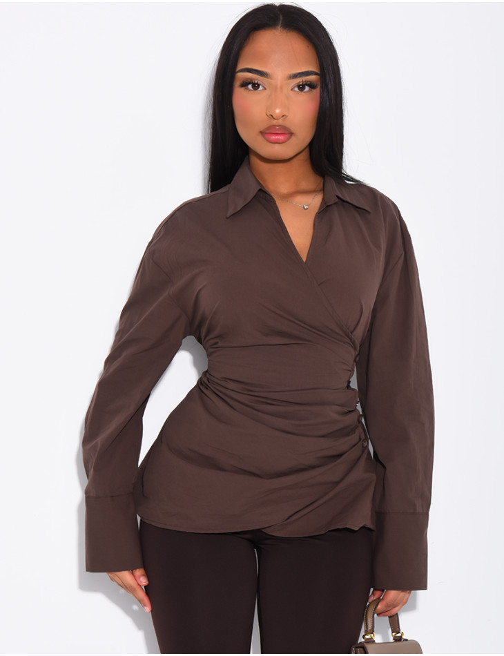 Chemise unie à boutonnière croisée