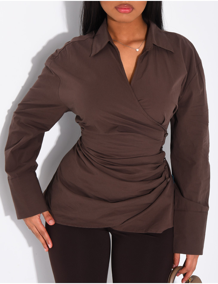 Chemise unie à boutonnière croisée