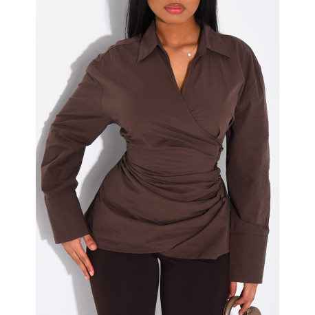 Chemise unie à boutonnière croisée