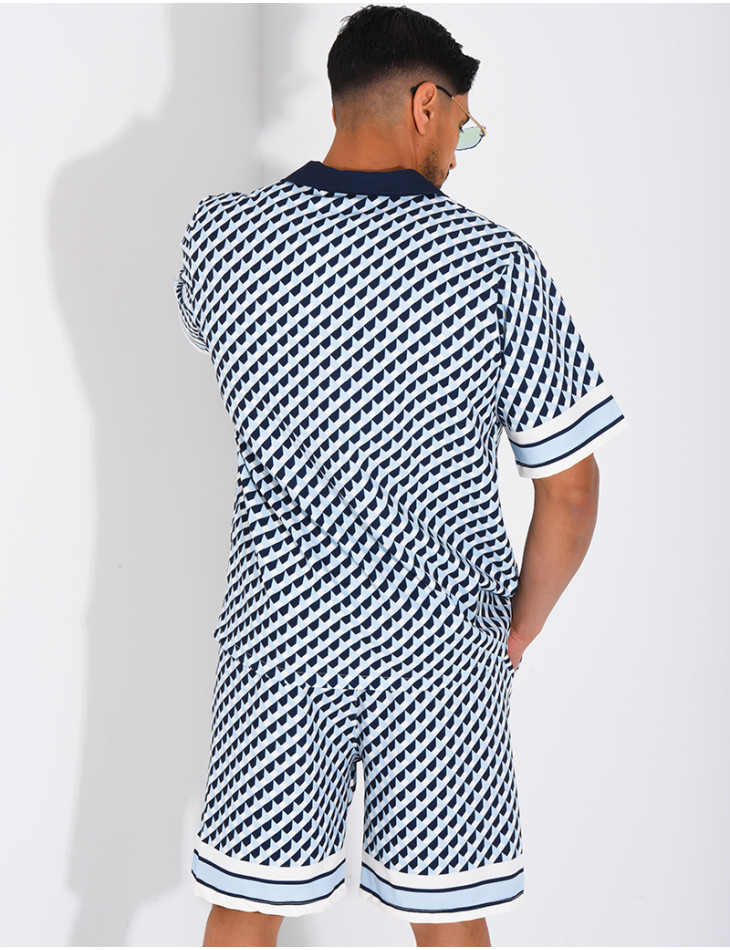 Ensemble short et chemise à motifs géométriques