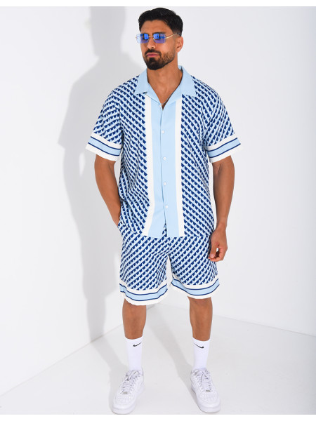 Ensemble short et chemise à motifs géométriques