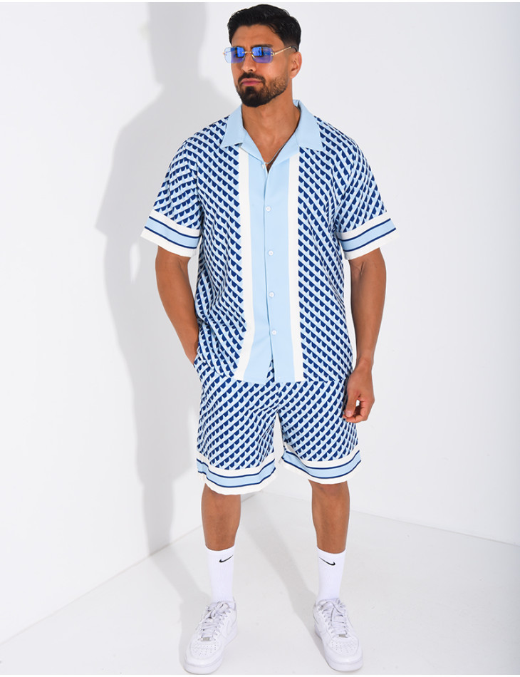 Ensemble short et chemise à motifs géométriques