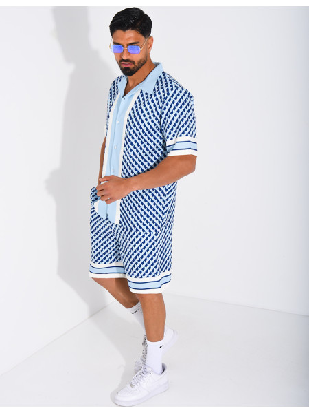 Ensemble short et chemise à motifs géométriques