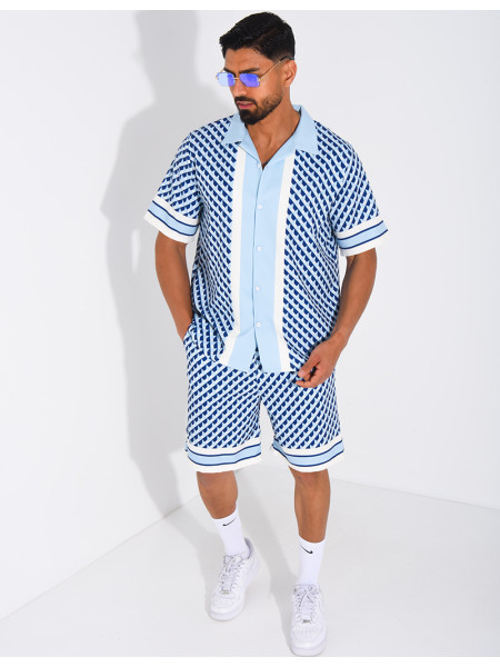 Ensemble short et chemise à motifs géométriques