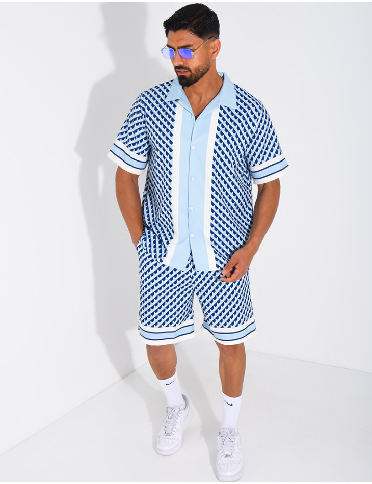 Ensemble short et chemise à motifs géométriques