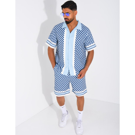 Ensemble short et chemise à motifs géométriques