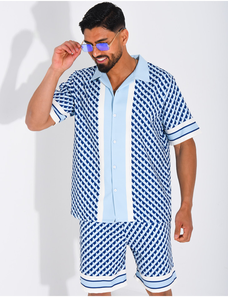 Ensemble short et chemise à motifs géométriques