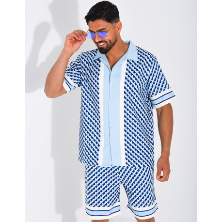 Ensemble short et chemise à motifs géométriques