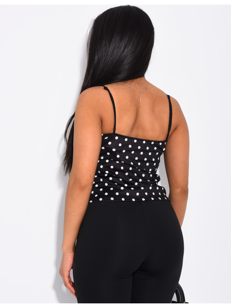 Débardeur moulant à pois et bordures en dentelle